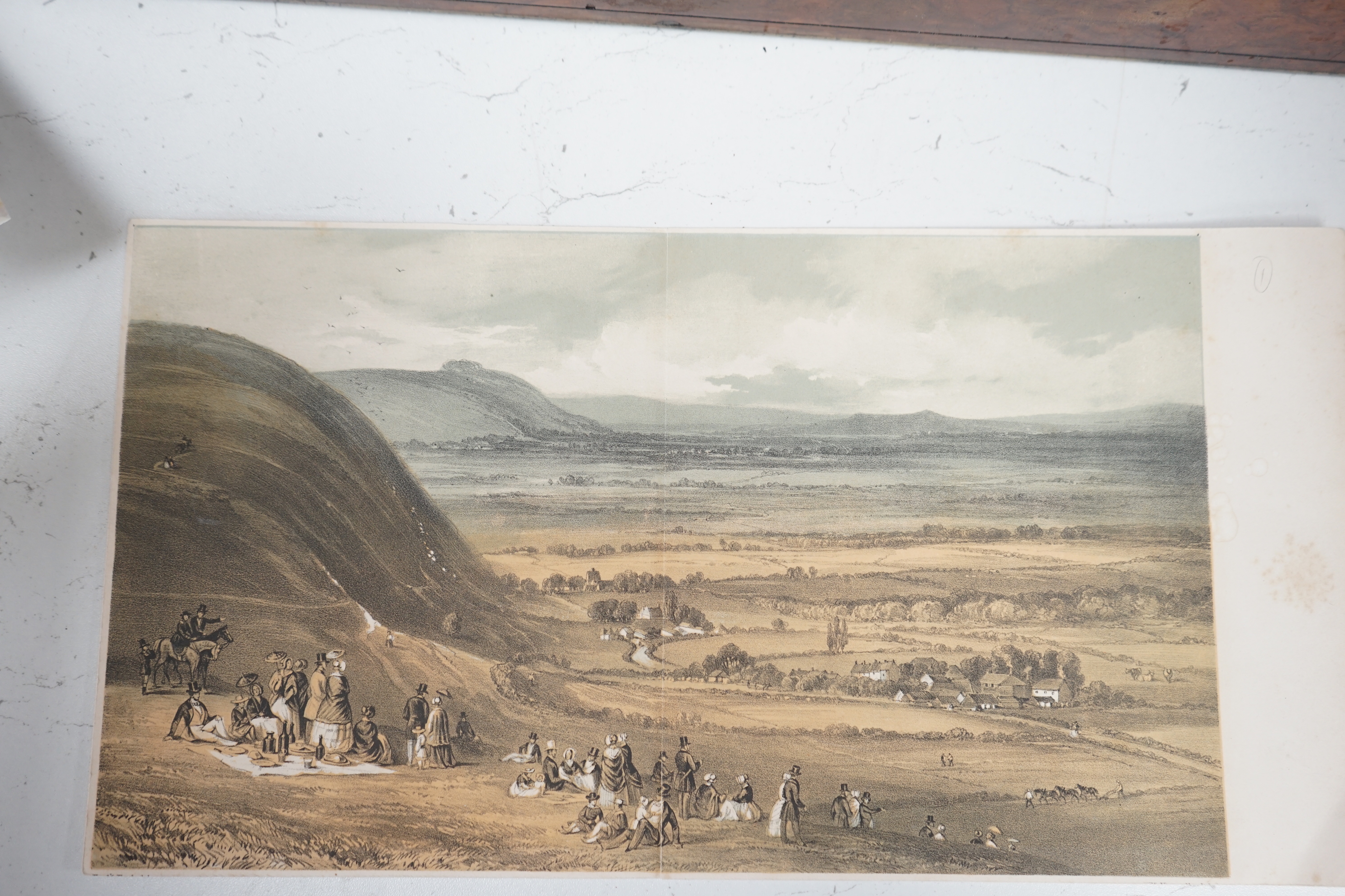 Victorian School, four section panoramic colour lithograph, Devils Dyke, Sussex, unframed